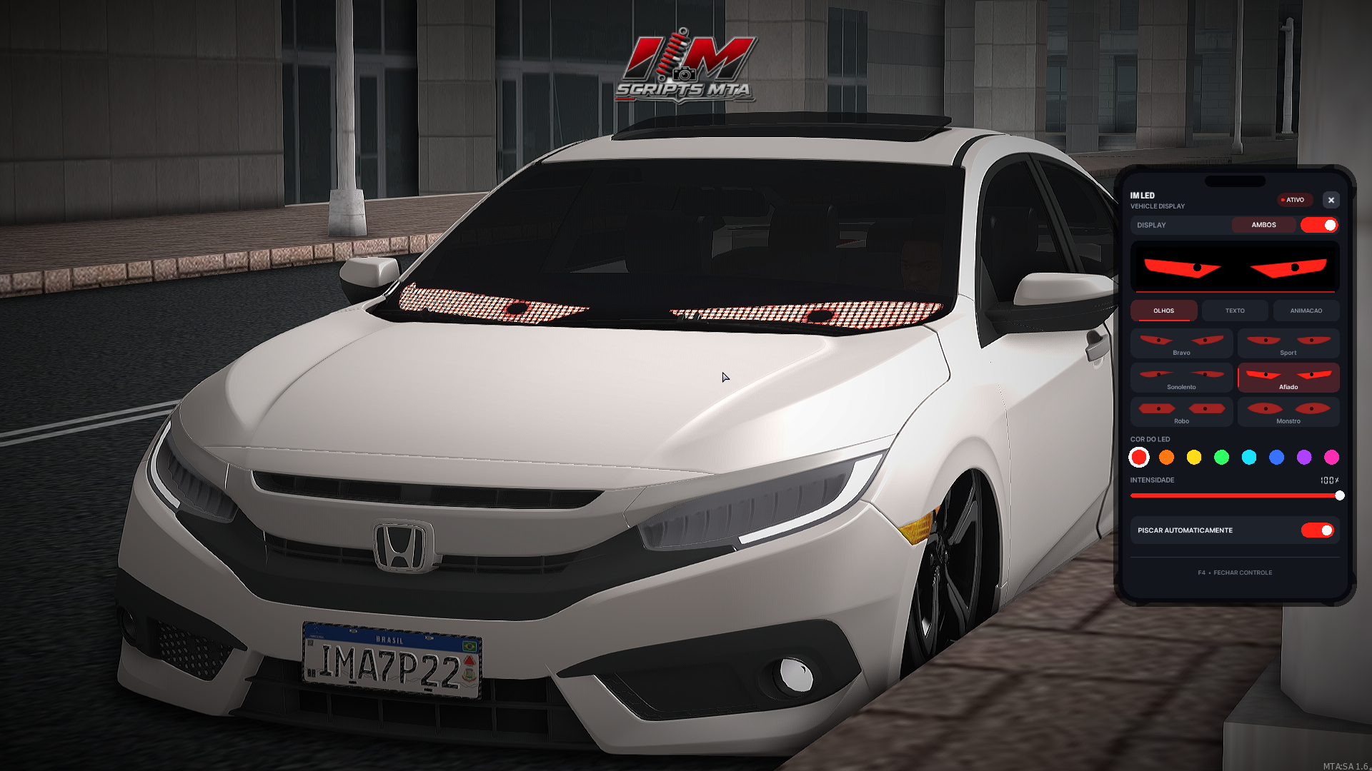 Honda Civic com olhos LED vermelhos e painel IM LED Display aberto